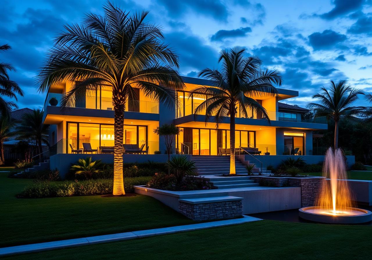Luxury modern home at twilight